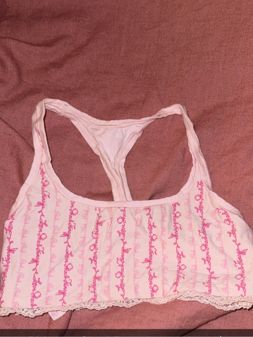 LoveShackFancy Light Pink Script Lace-Trim Bralette